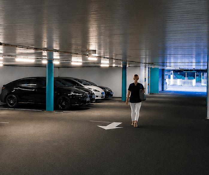 Innsiden av parkeringsanlegget ved Haukeland sykehus